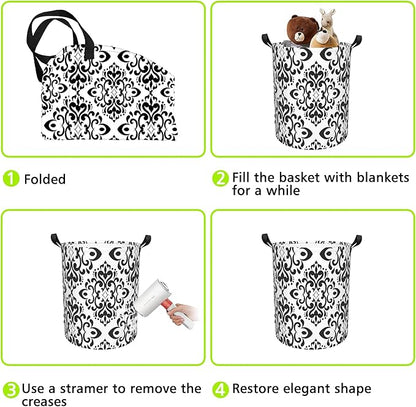 Vintage Damask Laundry Basket Foldable Laundry Hamper Waterproof Oxford Cloth Large Laundry Basket Clothes Storage Bucket Toy Organizer For Bathroom, Laundry, College 17.3 x16.5 Inch