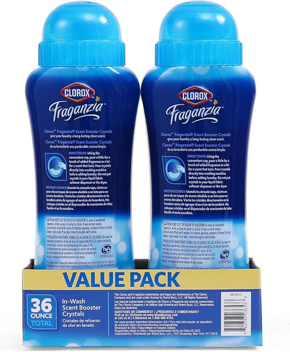 Clorox Fraganzia Laundry Scent Booster Crystals, In-Wash Fragrance Beads for Fresh-Smelling Clothes & Linens, Safe for All Fabrics & Colors, Linen Scent, 18 Oz, 2 Pack