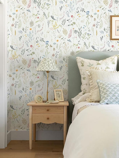 Dimoon 118"x16.1" Floral Peel and Stick Wallpaper Beige Contact Paper Thicken Wallpaper Delicate Flower Waterproof Green Leaf White Self Adhesive Removable Wall Paper Shelf Liner Decal Vinyl Roll