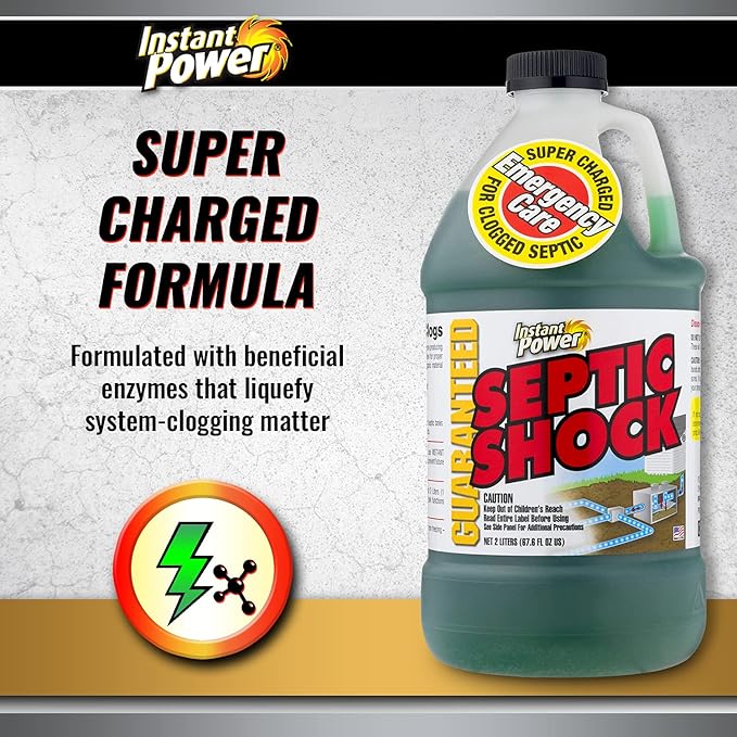 Instant Power Septic Shock – Septic Tank Treatment, Drain Cleaner Liquid Clog Remover for Septic System, 67.6 Oz (Pack of 6)