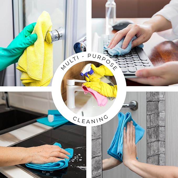 Turkish Microfiber Cleaning Cloth of 4 Colors | 20% Polyamide for Elevated Liquid Suction | Must Have Drying Supply for Kitchen and Home Accessories | Rags with Reinforced Edges, Pack of 16