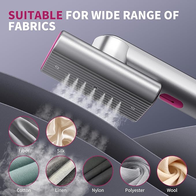Steamer for Clothes, Portable Home & Travel Handheld Wrinkles Remover for Clothes, 15s Fast Heat-Up, 70ml Water Tank with Measuring Cup, Portable Garment Steamer for 120V Countries, Silver Gray