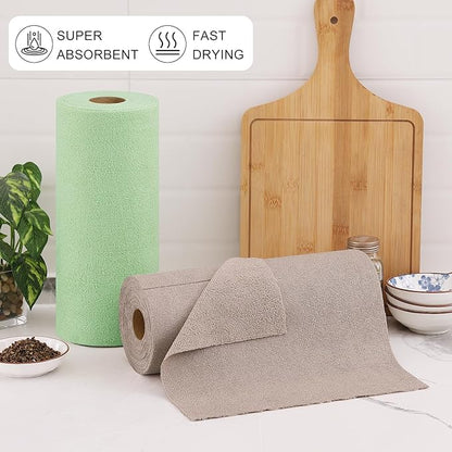 Homaxy Tear Away Dish Cloths Rolls, 40 Sheets-11.8" X 11.8", Reusable Washable Dish Towels for Kitchen, Ultra Absorbent and Quick Drying Microfiber Cleaning Rags, Green