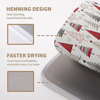 Christmas Dish Drying Mats for Kitchen Counter Xmas Tree Drying Mat Winter Holiday Dishes Drying Pad Microfiber Absorbent Dish Draining Mat Washable Dish Drainer Rack Mat 18x24 Inch