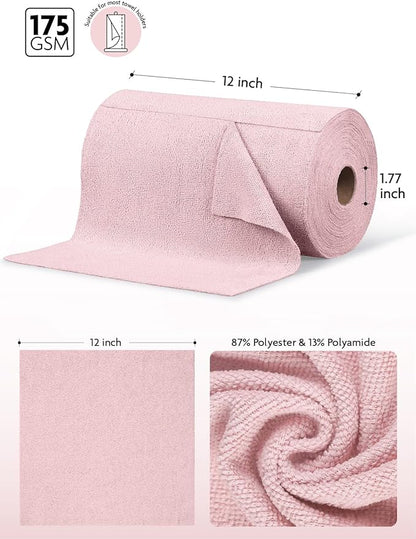 Fantasticlean Microfiber Cleaning Cloth Roll -150 Pack, Tear Away Microfiber Towels, 12" x 12", Reusable, Washable, Ultra Absorbent Dishcloth for All-Around Cleaning Supplies (2 Rolls of Pink)