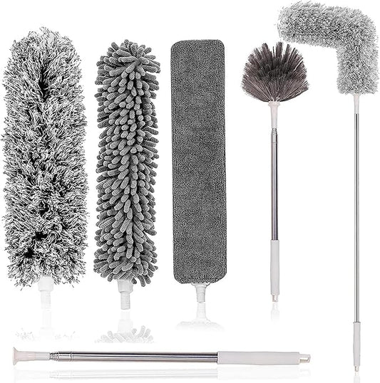 Microfiber Duster Kit for High Ceiling (8pcs), Extendable Dusters for Cleaning with 100" Extension Pole, Long Feather Duster for Fan/Car, House Cleaning Tool Kit by Phueut