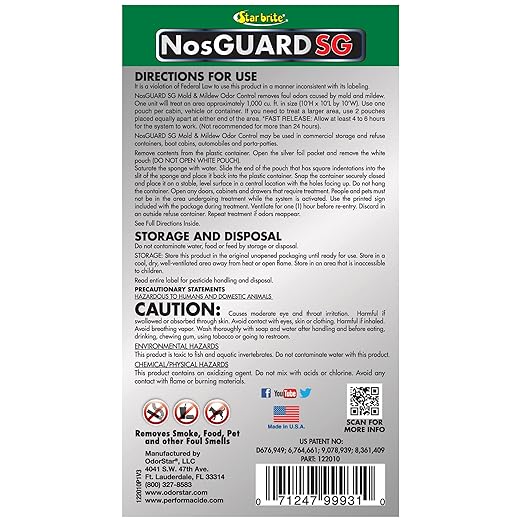 STAR BRITE Mold & Mildew Odor Eliminator - 10 Grams - ClO2 Gas Generator - Powerful Chlorine Dioxide Vapor - Long-Lasting Odor Control - Ideal for Homes, Boats & Commercial Spaces (122010)