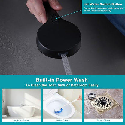 Handheld Shower Head with on off Switch&Built-in Power Spray,7-Setting High Pressure Spray Shower Wand with 79in Long Hose&Bracket and Extra Adhesive Shower Holder for Lower Mount,Black