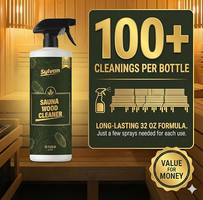 Sauna Wood Cleaner 32 oz | Made in the USA | Sauna Spray removes Stains, Sweat & Odors | Fast-Drying & Streak-Free Formula | Natural Wood Cleaner | Long Lasting