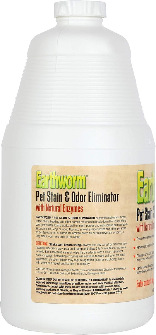 Earthworm Pet Stain Remover & Odor Eliminator- Removes Urine Smell with Natural Enzyme Formula, Fragrance Free Spray - 64 oz