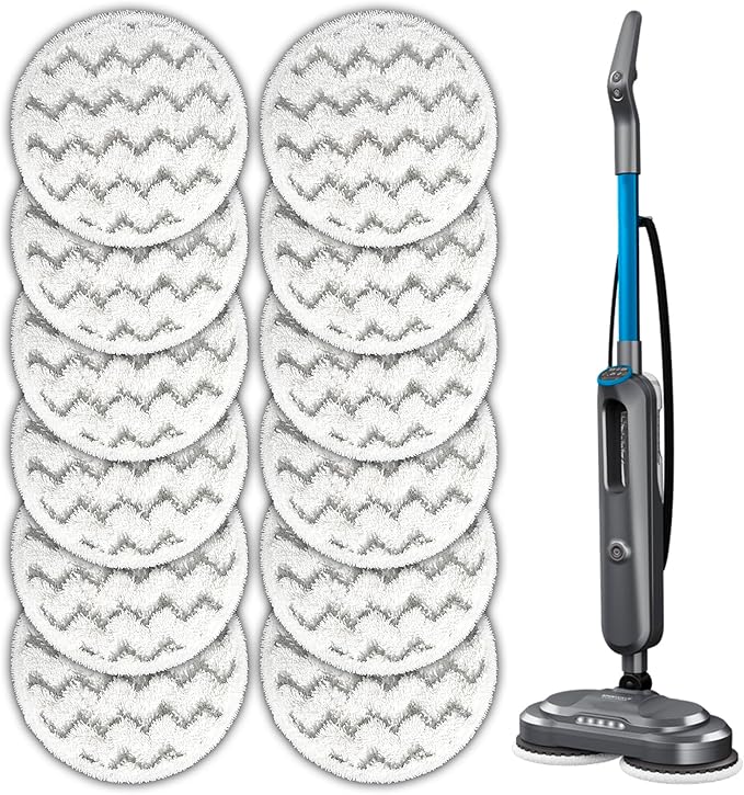(12 Pack) 3897A Replacement Mop Pads Compatible with Bissell SpinWave SmartSteam Scrubbing Steam Mop 3897A 3712C 3712W, Spinning Scrubbing Mop Pads, Heavy Duty Scrubby Mopping Pad, Wave Pattern Pads