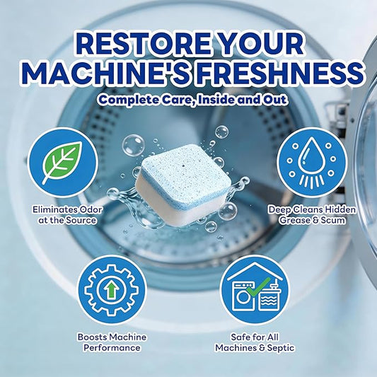 Washing Machine Cleaner Tablets - 24 Count, Deep Cleaning Descaler for Front & Top Load Washers | Removes Odor & Residue | Easy-to-Use Cleaning Tabs for Monthly Maintenance