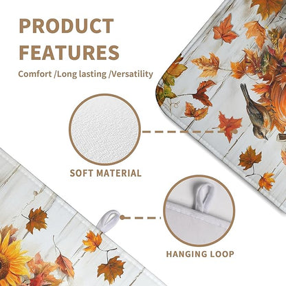 Fall Dish Drying Mat for Kitchen Counter Pumpkin Sunflower Maple Leaf Birds Drying Mats Autumn Thanksgiving Harvest Dish Drainer Mat Absorbent Microfiber Dishes Pad Large 18x24 Inch