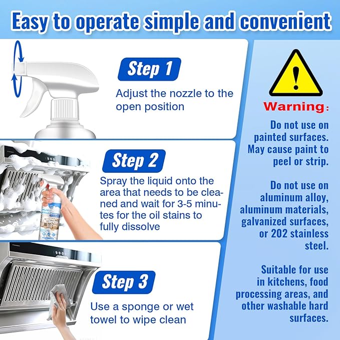 Snowlily 2PCS Kitchen Cleaner Spray Stubborn Stains Cleaner Powerful Heavy Duty Degreaser & Grease Remover for Stovetops,Range Hoods,Cabinets-Multi-Purpose Foam Cleaning Supplies