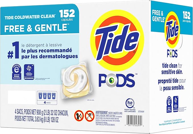Tide PODS Liquid Laundry Detergent Pacs Free & Gentle 152-count, LARGE, White