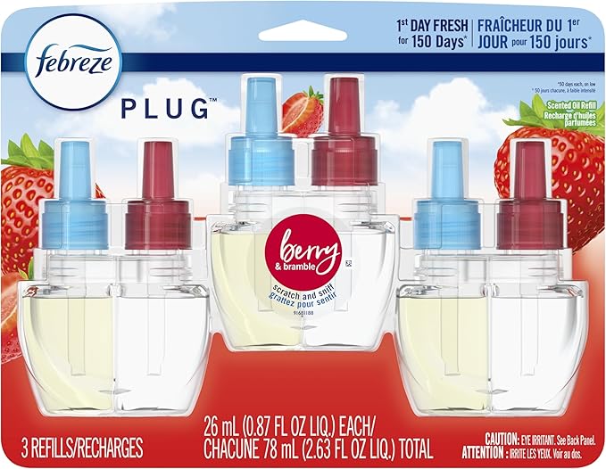 Febreze Plug with Fade Defy Technology Air Freshener - New Limited Edition - (1Packs of the 3 refills) each refill 0.87 fl oz Refill (3) of 0.87 fl oz Refills (Berry & Bramble)