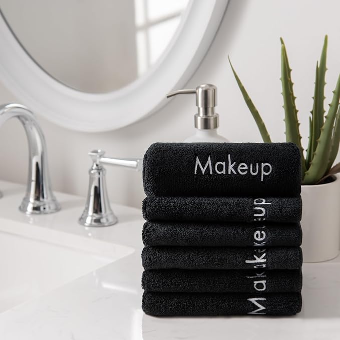 Arkwright Makeup Remover Cloths Bulk - Microfiber Coral Fleece Face Towels, Ultra Soft Reusable Washcloths, Gentle Facial Cleansing for Waterproof Makeup, 13 x 13, Black (Case of 108)