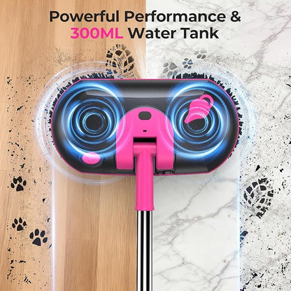 ScrubWiz Cordless Electric Mop, Electric Spin Mop with Water Spray, Powerful Floor Cleaner, Super Quiet Cleaning & Waxing, Pink and Black