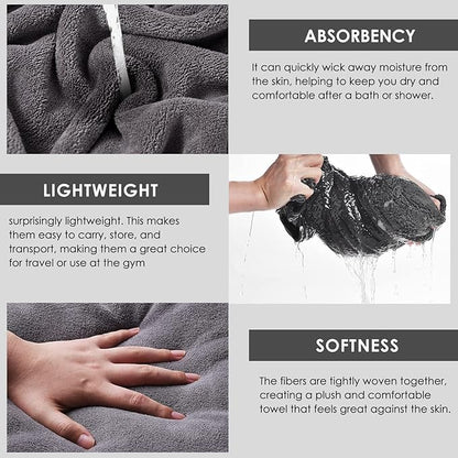 GraceAier Microfiber Bath Towels 4 Pack, 28x56 Inch Coral Velvet Quick Dry Towel Set, Highly Absorbent, Ultra Soft & Lint-Free for Bathroom, Gym, Travel and Swim-Grey
