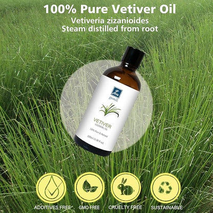 GM Gumili Vetiver Essential Oil Scent Oil for Home Diffuser, Perfume, Hand Soaps- 100ml/3.38 Oz