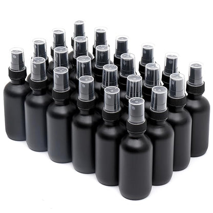 NOOEEISS Frosted Black Glass Small Spray Bottle 2 oz 24 Packs,Fine Mist Sprayer Small Clear Bottles,Refillable Containers mini spray bottles for Cleaning Solutions and Skin Care (Frosted Black 24pcs)
