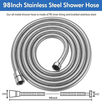RUMOSE 98 inches Shower Hose Extra Long Stainless Steel Shower Tube Attachment Flexible Handheld Shower Sprayer Hose, Polished Chrome