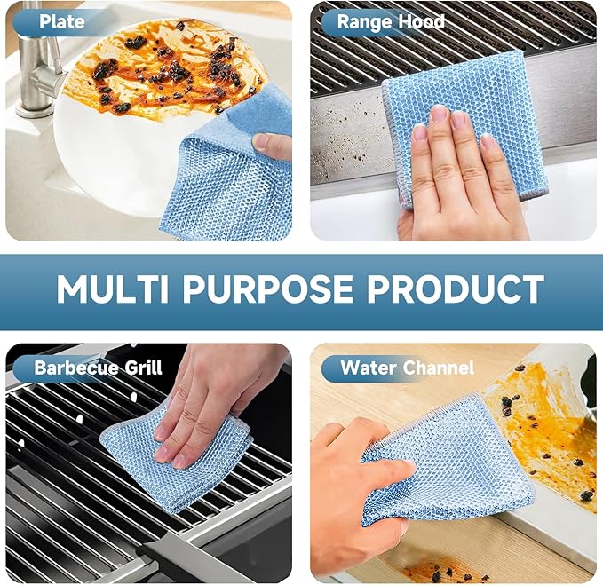 20PCS Upgrade Wire Dishwashing Rag, Non-Scratch, Wet and Dry, Double Layer, Multipurpose Wire Dishwashing Rags for Kitchen, Sinks, Cookware, Stove, Easy Rinsing, Reusable