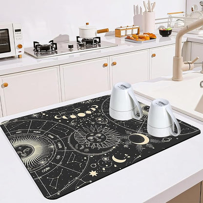 Dish Drying Mat for Multiple Usage. Super Absorbent, Easy clean, Quick dry, Cocina Accesorios for Kitchen Counter or Faucet Sink, Coffee bar, Refrigerator or Air fryer liners, 2 Pack sunmoon