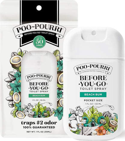 Poo-Pourri Before-You-Go Pocket Toilet Spray, Travel Essentials, Beach Bum, 1 Fl Oz, Up to 50 Uses, On-The-Go Bathroom Odor Deodorizer with Essential Oils, TSA Approved Size, Coconut Orchid Scent