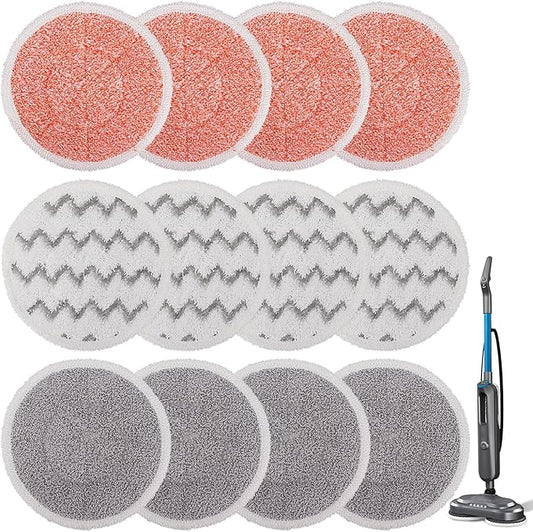 3897A Replacement Steam Mop Pads: 12 Packs Spin Mop Refills Compatible with Bissell Spinwave 3897A 3712C 3712W SmartSteam Scrubbing Steam Mop - Hard Floor Steam Mop Washable Pads (Heavy & Soft)