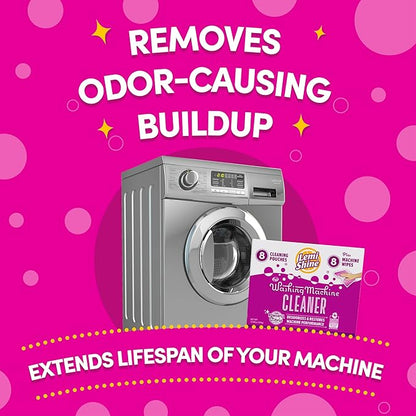 Lemi Shine Washing Machine Cleaner - Hard Water Citric Acid Cleaning Powder - Includes Machine Cleaning Wipes - 16.88 oz (8 Pack)