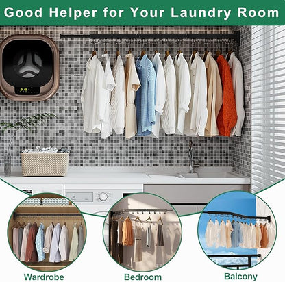 Kelisiting Wall Mount Clothes Drying Rack, Wall Mounted Drying Rack, Upgraded 3-Fold & Sturdy Laundry Drying Rack with 12 Dual-Side Hooks Space Saver for Laundry Room, Apartment, Dorms - Black