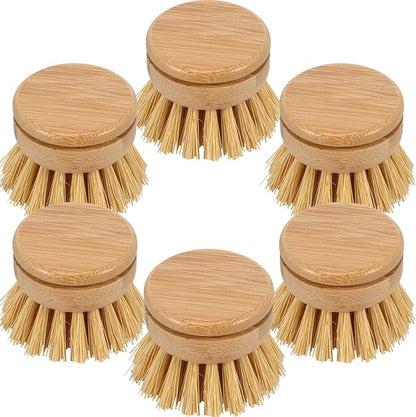 6pcs Bamboo Dish Brush Replacement Heads, Wooden Dish Brushes for Cleaning – Kitchen Wood Dish Scrubbers Washing Up Brush Heads – Natural Bristle Brush Refills for Dishes, Pots – Eco Friendly