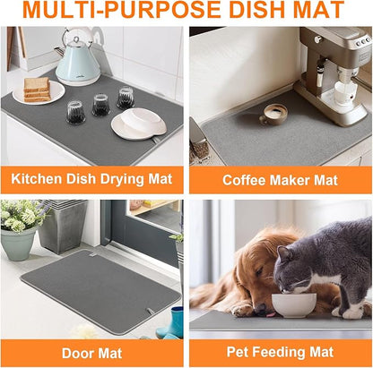 Dish Drying Mat 24 x 17 in, Large Microfiber Drying Mats, Absorbent Quick Dry Pad for Kitchen Counter, Countertop Protector for Dishes, Pots & Pans, Machine Washable, Gray (1 PCS)