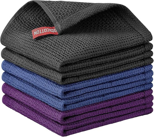 Nialnant 6 Pack Kitchen Towels, 100% Cotton Dish Cloth for Washing Dishes, Absorbent Quick Drying Dish Rags, Multipurpose Cleaning Rags-12x12 Inches