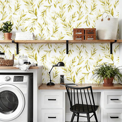 Livebor Leaf Peel and Stick Wallpaper Olive Leaf Contact Paper17.7in x 196.8in Sage Floral Wallpaper Peel and Stick Floral Leaves Contact Paper Modern Farmhouse for Bedroom Neutral Decorative