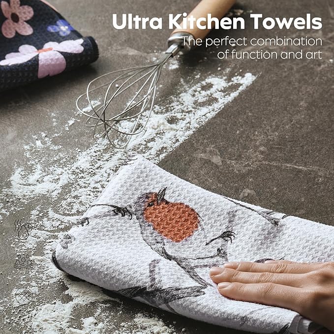 Waffle Microfiber Lemon Kitchen Towels - Quick Dry, Absorbent, Reusable Cleaning Dish Towels, Lightweight Tea Towels & Hand Towels, Sustainable Decorative Cloth Dish Towels,30x18 Inches
