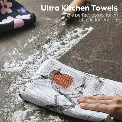 Waffle Microfiber Lemon Kitchen Towels - Quick Dry, Absorbent, Reusable Cleaning Dish Towels, Lightweight Tea Towels & Hand Towels, Sustainable Decorative Cloth Dish Towels,30x18 Inches