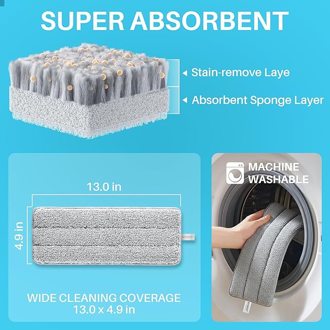 JOYMOOP 8L Large Capacity Flat Mop System with Extension Handle, Ideal for Floor, Window, and Wall Cleaning - Includes 5 Washable Microfiber Pads for Wet and Dry Use