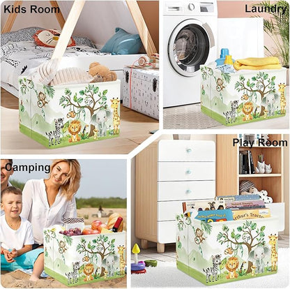 Forest Animals Laundry Hamper Woodland Tree Large Storage Basket Parents Organizer Kids Clothes Toy Bins for Bedroom, Bathroom, Elephant, 36L