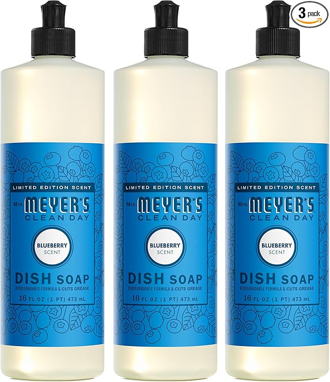 Mrs. MEYER'S CLEAN DAY Liquid Dish Soap, Blueberry Scent, 16 Fl Oz Bottle - 3 Pack