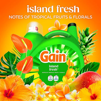Gain Liquid Laundry Detergent, Now with Odor Defense, Island Fresh Scent, 132 fl oz, 100 Loads (Packaging May Vary)