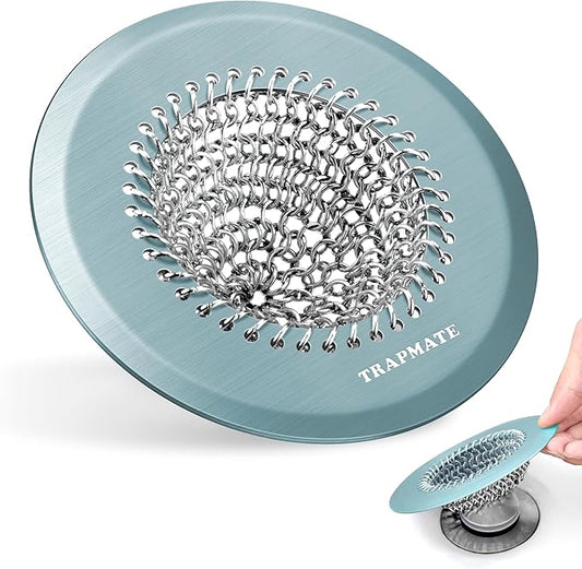 TRAPMATE Reversible Bathtub Drain Protector Hair Catcher/Easy Clean & Fast Drainage Drain Cover for Regular & Pop-up Drain (Teal)