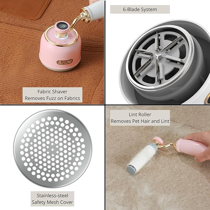 SALAV Retro Handheld Garment Steamer + Iron, Ceramic Steam Plate, 1000 watts of Steam, Removes Wrinkles on Clothes (Rose, Steamer and Iron + Fabric Shaver and Lint Roller)