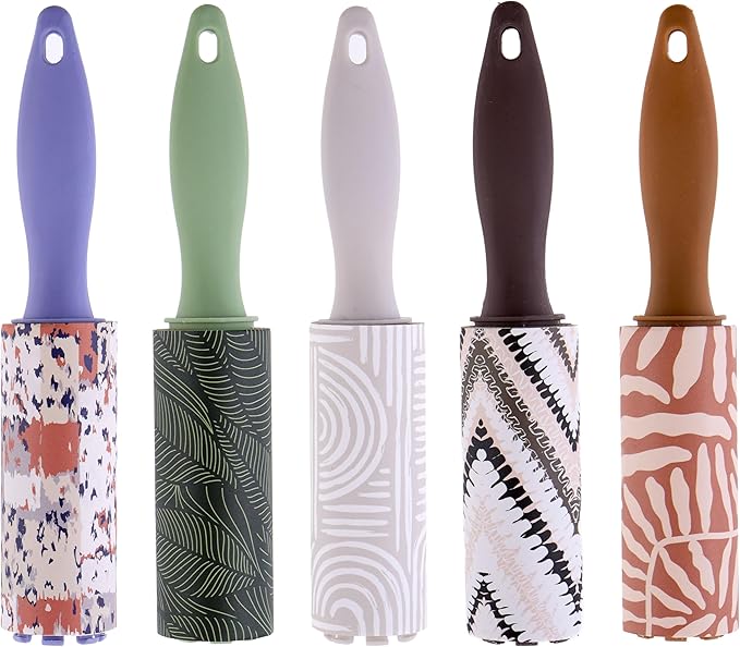Expressions 5pc Mini Lint Rollers Value Pack - Colorful Compact Mini Lint Roller for Travel, Household Essentials Pet Hair Removal Tool & Lint Removers for Clothing (Boho)
