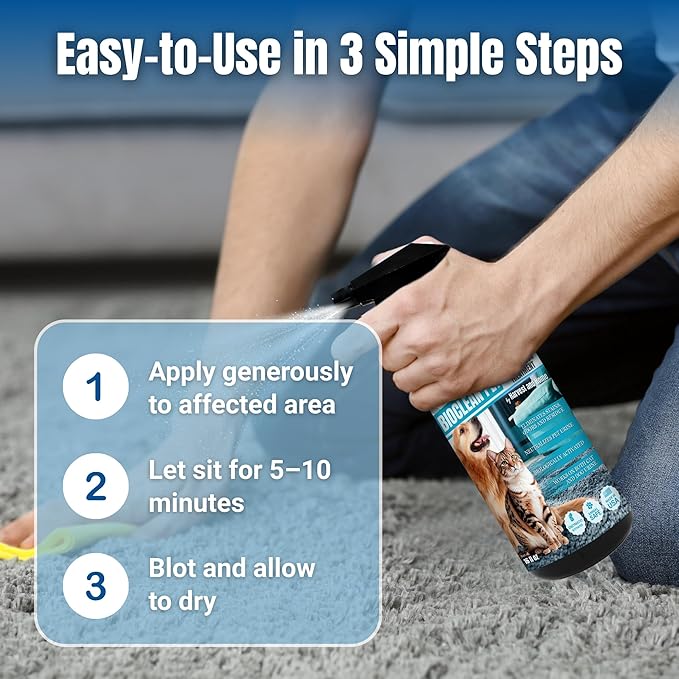 Bioclean Pet Carpet Cleaner & Deodorizer – Eliminates Pet Urine Smell, Stain & Odor Remover, No Residue, Made in USA – 16oz