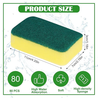 80 Pack Cleaning Sponges Kitchen High Density Dish Sponges Scrub Sponge Multi-Surface Cleaning Scrubber Pad, Durable Dishwashing Sponge Bulk Cleaning Supplies for Washing Dishes, Home, Bathroom, Car