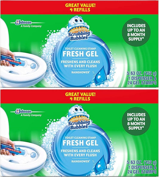 Scrubbing Bubbles Fresh Gel Toilet Cleaning Stamp Refill Value Pack, Rainshower, 24 Stamps, 2 Pack
