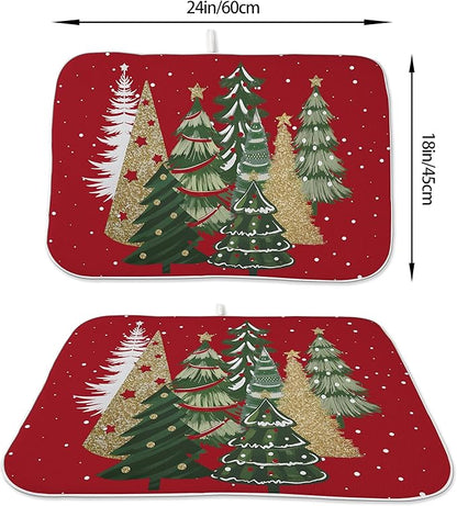 Christmas Dish Drying Mat 18x24 Inches For Kitchen Counter Red Green Christmas Tree Kitchen Decoration Drying Mat Modern Decorative Pad For Home Kitchen Decor,Dining Room,Office Decor