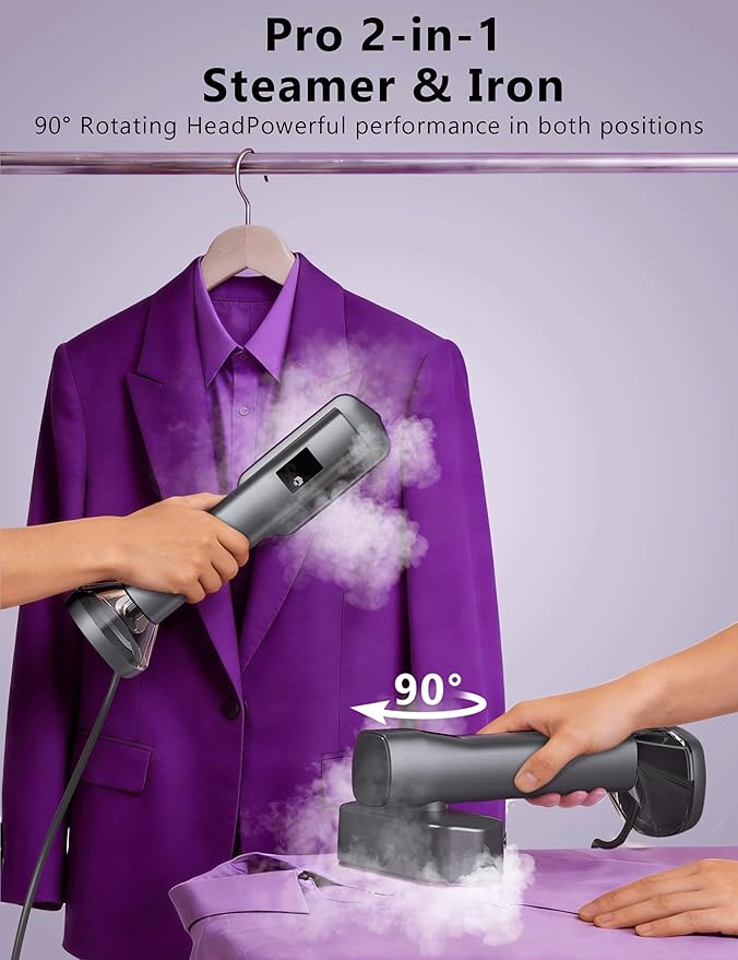 Steamer for Clothes,Portable Handheld Garment Steamer, 200ml Capacity,1000W 15s Fast Heat-UP, Leak-Proof Fabric Wrinkle Remover Ceramic Panel, 2-in-1 Dry & Wet Iron for Home and Travel- Gray&Purple